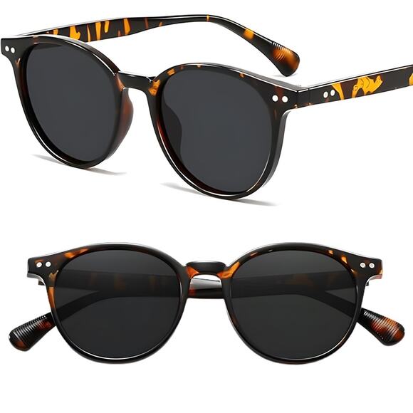 Tortoiseshell Frame Dark Lenses Round Shape UV400 Protection Unisex Modern Chic - Picture 1 of 3